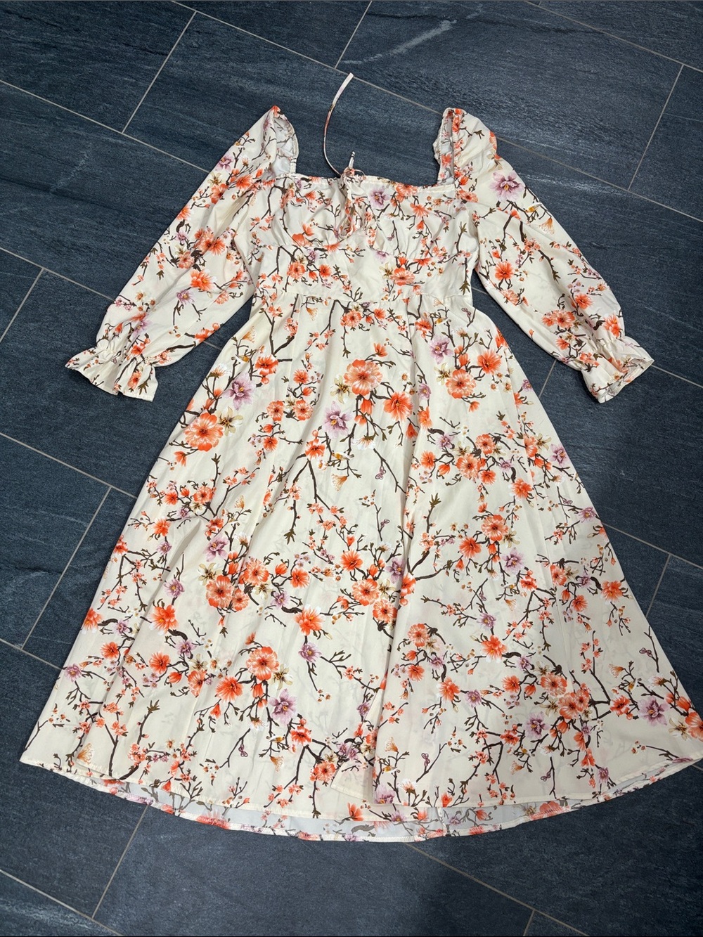 Cherry Blossom peasant/Cottagecore Midi Dress
